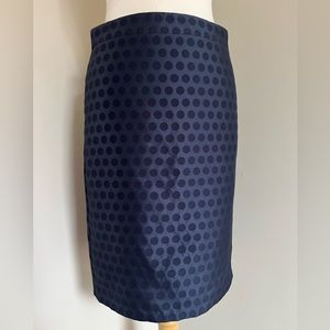J. Crew The Pencil Skirt navy polka dot taffeta zip back size 2 excellent